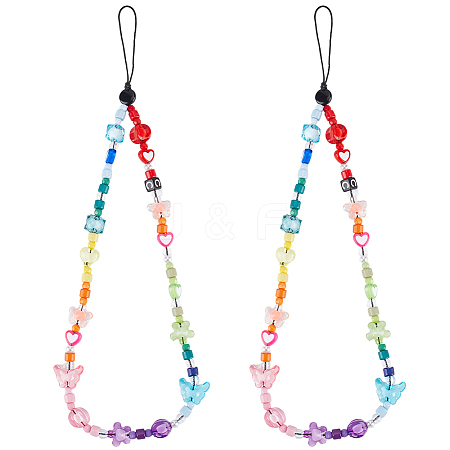 2Pcs Resin Beaded Mobile Phone Lanyard Wrist Strap HJEW-GF0001-47B-1