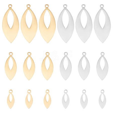 24Pcs 2 Colors 3 Sizes 201 Stainless Steel Pendants STAS-UN0032-65-1