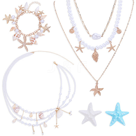 5Pcs Chain Belt & Necklaces & Braelets & Resin Alligator Hair Clips Sets SJEW-ME00003-1