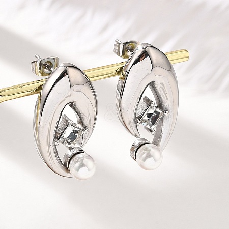304 Stainless Steel Shell Pearl Stud Earrings EJEW-U051-08P-1
