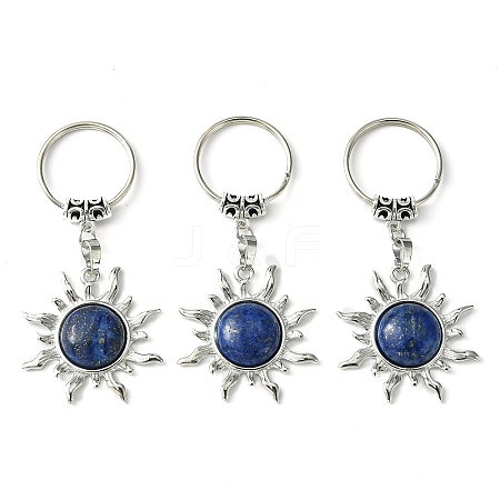 Natural Dyed Lapis Lazuli & Brass Sun Pendant Keychain G-Z033-03P-01-1