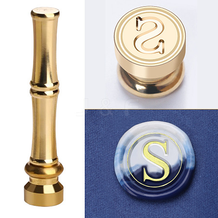 Golden Tone Brass Wax Seal Stamp Head with Bamboo Stick Shaped Handle LS-STAM-K001-05G-S-1
