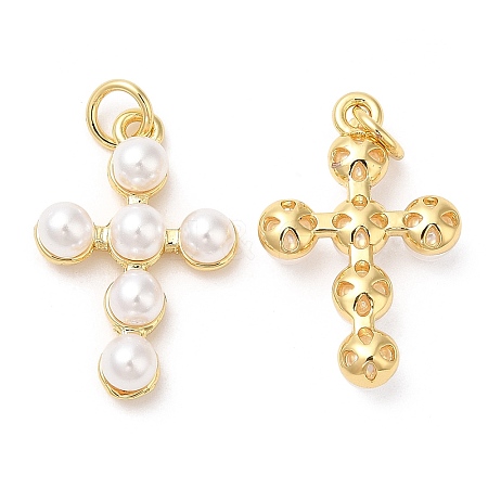 Brass Plastic Imitation Pearls Pendants X-KK-Q775-23G-1