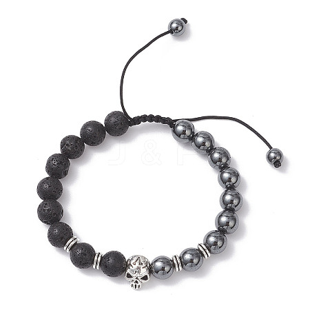 Non-Magnetic Synthetic Hematite & Natural Lava Rock Beads Braided Bead Bracelets BJEW-JB12611-03-1