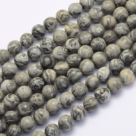Natural Map Stone/Picasso Stone/Picasso Jasper Beads Strands G-G697-F03-6mm-1