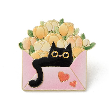 Black Cat & Flower Enamel Pins JEWB-Z048-09G-02-1