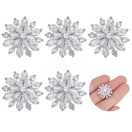 6PCS Brass Micro Pave Clear Cubic Zirconia Buttons KK-FG0001-26D-1