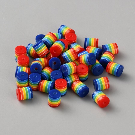 Opaque Resin Stripe Beads RESI-WH0050-07-1