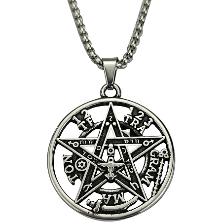 Tetragrammaton Star Stainless Steel Pendant Necklaces for Men PW-WG50599-01-1