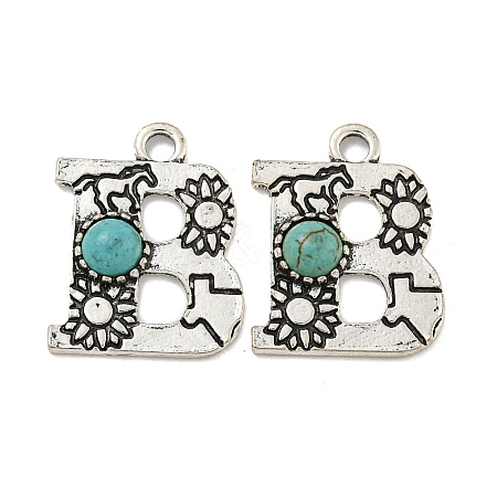 Synthetic Turquoise & Alloy Pendants PALLOY-H146-01AS-B-1