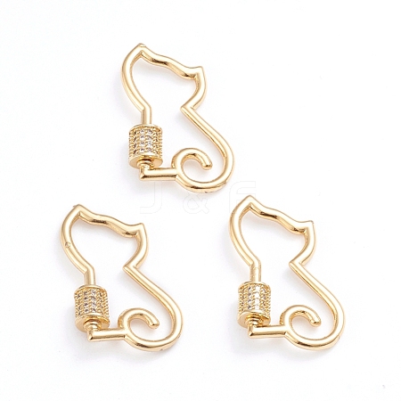Brass Micro Pave Clear Cubic Zirconia Screw Carabiner Lock Charms ZIRC-I041-06G-1