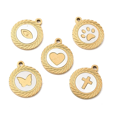 Natural White Shell Flat Round Charms STAS-P431-29G-1