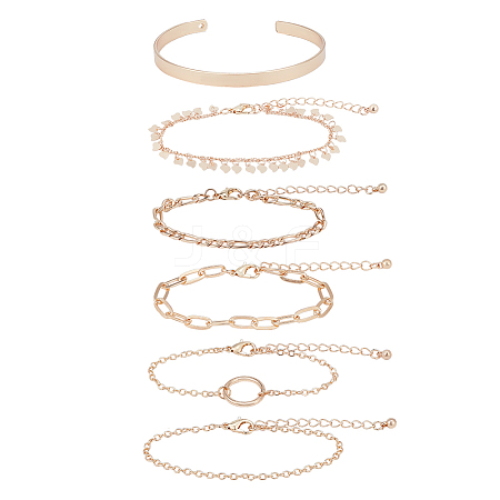 6Pcs 6 Style Alloy Paperclip & Cable & Figaro Chain Bracelets Set BJEW-AN0001-09-1
