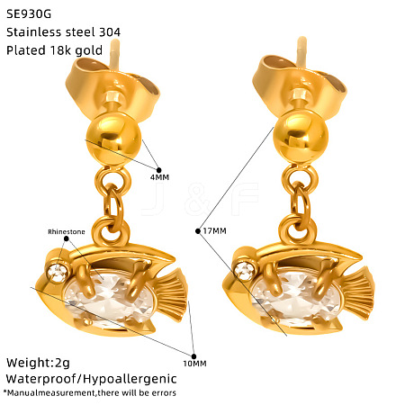 Ocean 304 Stainless Steel Pave Clear Cubic Zirconia Stud Dangle Earrings for Women WG7B930-02-1