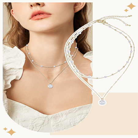 2Pcs Brass & ABS Imitation Pearl Necklaces for Women NJEW-LP0002-80-1
