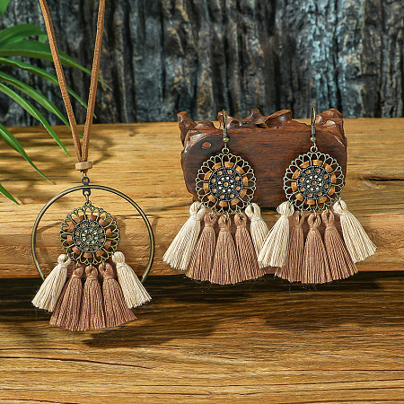 Alloy & Wood Tassel Pendant Necklace & Dangle Earring FS-WGEEC72-05-1