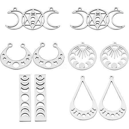 10Pcs 5 Style 201 Stainless Steel Laser Cut Pendants STAS-CN0001-23P-1
