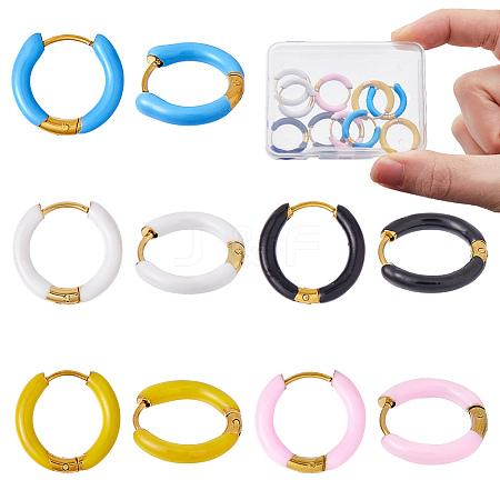 5 Pairs 5 Color 316 Stainless Steel Enamel Ring Hoop Earrings EJEW-DC0001-39A-1
