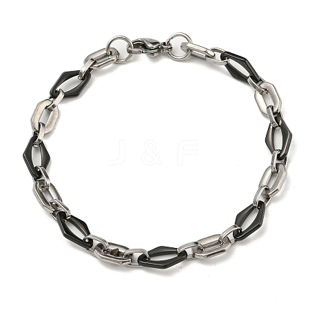 Non-Tarnish Two Tone 201 Stainless Steel Oval & Rhombus Link Chain Bracelet BJEW-B078-46BP-1