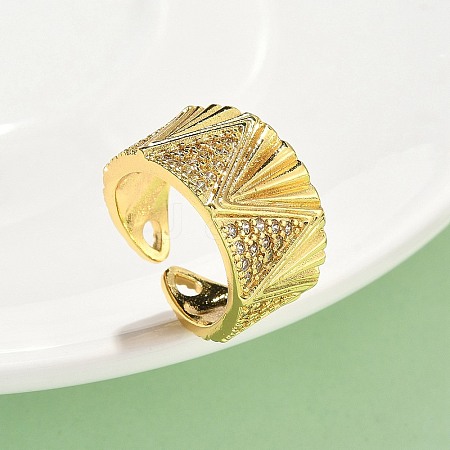 Brass Micro Pave Cubic Zirconia Adjustable Open Cuff Rings RJEW-V009-02G-1