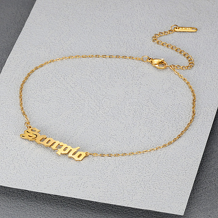 304 Stainless Steel Constellation Word Link Chain Anklets for Women FS-WG5BE8C-12-1