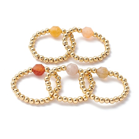 Natural Topaz Jade and Brass Beads Stretch Ring for Girl Women RJEW-JR00401-1