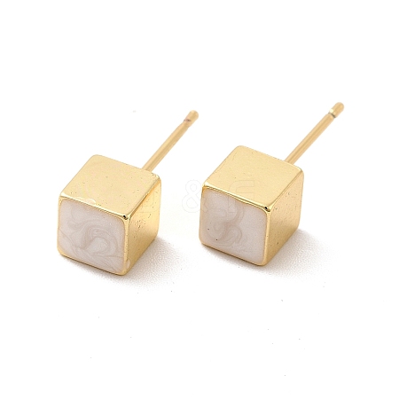 Enamel Cube Stud Earrings EJEW-P210-02G-01-1