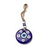 Flat Round with Evil Eye Lampwork Pendant Decoration HJEW-Z005-01I-1