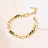 Ring & Paperclip Brass Micro Pave Cubic Zirconia Link Chain Bracelets for Women BJEW-D458-03G-05-1