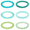 6Pcs 6 Styles 8mm Glass Round Beaded Stretch Bracelet Sets BJEW-TAC0025-3