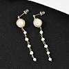 Round Brass Natural Freshwater Pearl Tassel Stud Earrings EJEW-U072-02G-3
