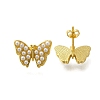 Rack Plating Butterfly Brass & ABS Imitation Pearl Stud Earrings EJEW-I310-14G-1