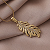 304 Stainless Steel Crystal Rhinestone Leaf Pendant Necklace for Women EA5078-1
