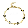 Enamel Flower & Heart Link Chain Bracelet BJEW-A142-05G-2