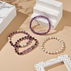 4Pcs 4 Style Natural Amethyst & White Crazy Agate & Brass Beaded Stretch Bracelets Set BJEW-JB08998-6