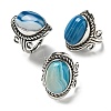 Natural Banded Agate Adjustable Rings RJEW-I108-01AS-06-4