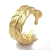 PVD Vacuum Plating 201 Stainless Steel Feather Open Cuff Rings for Women RJEW-C092-26G-1