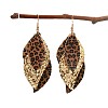 Leaf with Leopard Print Alloy Imitation Leather Dangle Earrings FS-WG184A7-01-5