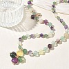 Saint Patrick's Day Natural Fluorite Clover Pendant Round Beaded Necklaces with Brall Heart OT Clasps NJEW-G202-02G-02-2