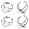 Unicraftale 6Pcs Heart 304 Stainless Steel Open Cuff Ring Findings STAS-UN0055-84-1