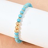 Faceted Round Synthetic Turquoise & Brass Beaded Bracelets KK-H299-02G-2