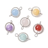 6Pcs 6 Styles Natural Carnelian & Yellow Jade & Dyed White Jade & Green Jade Round Connectror Charms PALLOY-JF02806-1