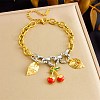 Duo Tone 304 Stainless Steel Enamel Red Cherry Leaf Charm Bracelets for Women SA-CBA717A-05G-1