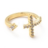 Clear Cubic Zirconia Cross Open Cuff Ring KK-H439-12G-2