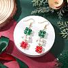 Christmas Brass Glass Square Dangle Earrings EJEW-TA00726-1