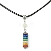 Dyed Natural Lava Rock Disc & Pearl Beaded Pendant Necklaces NJEW-JN04557-1
