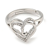 Heart with Letter Rack Plating Brass Micro Pave Clear Cubic Zirconia Adjustable Rings for Women RJEW-I105-01P-L-2