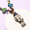 Ceramic Fish Pendant Adjustable Waxed Cord Necklaces for Women NJEW-B146-05-3
