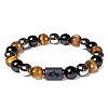 Natural Obsidian & Tiger Eye & Synthetic Hematite Stretch Bracelet PW-WG4576E-23-1