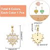  6Pcs 6 Colors Brass Clear Cubic Zirconia Pendants ZIRC-NB0001-68-5